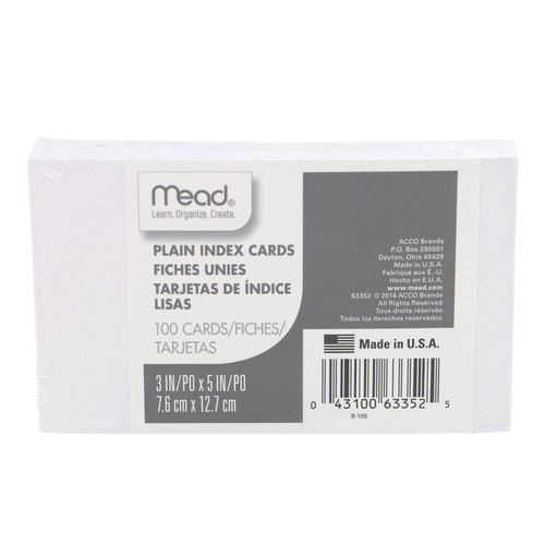 Mead plain index cards in - mead, 3